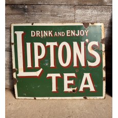 Stunning Antique Liptons Tea Green Enamel Sign Stunning Antique Liptons Tea Green Enamel Sign