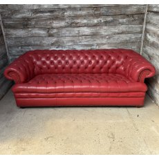 Vintage Red Leather Chesterfield Sofa