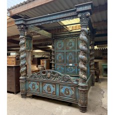 Magnificent Indian Carved Hardwood Four Poster Bed