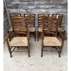 A Set Of 6 Rush Seated Ladder Back Oak Dining Chairs A Set Of 6 Rush Seated Ladder Back Oak Dining Chairs