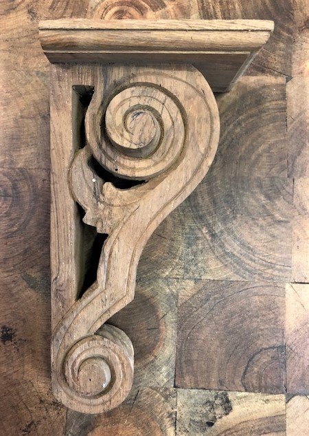 Wells Reclamation Wooden Corbel (Teak Narrow Scroll)