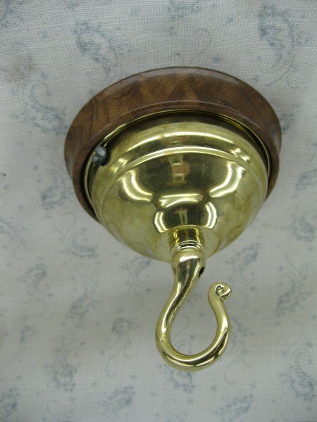 Wells Reclamation Brass Ceiling Hook (Wooden Base)