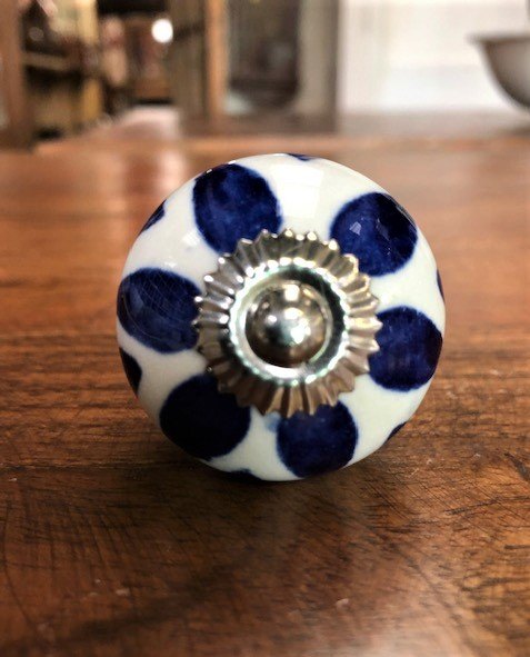 Wells Reclamation Round Ceramic Knobs (Blue Teardrop)