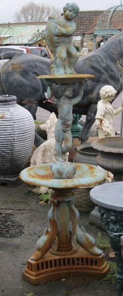 Wells Reclamation Two Tiered Cast Iron Fountain with Cherubs