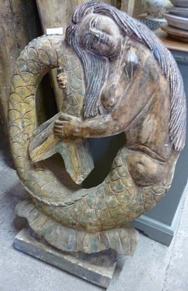 Wells Reclamation Hand Carved Wooden Mermaid