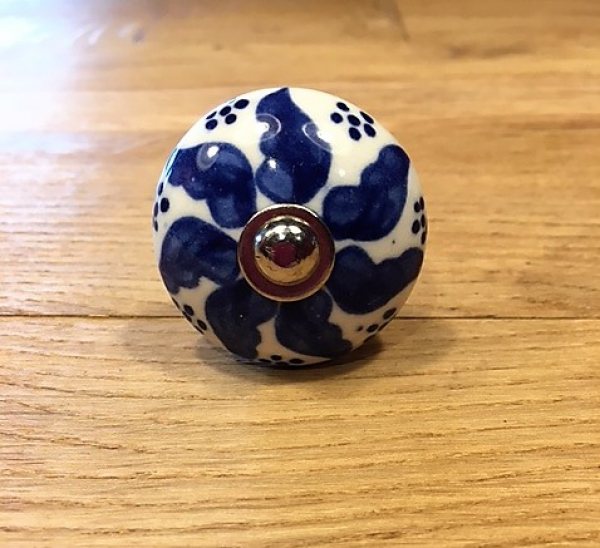 Wells Reclamation Ceramic Mushroom Knobs (Royal blue floral)