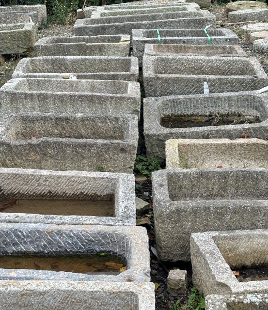 Wells Reclamation Hand Carved Natural Stone Large Garden Troughs & Planters