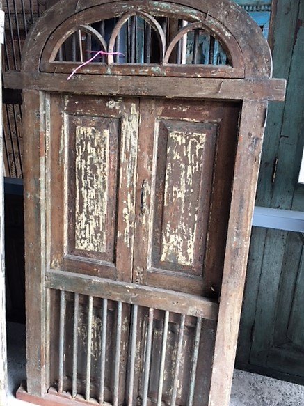 Wells Reclamation Small Arched Teak Doors with Frame