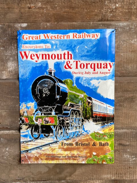 Wells Reclamation GWR Weymouth & Torquay Metal Sign