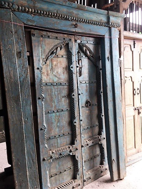 Wells Reclamation Impressive Pair of Carved Teak Doors