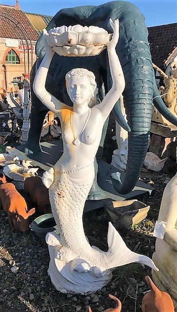 Wells Reclamation White Cast Iron Mermaid Statue (Large)