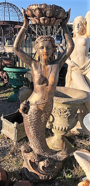Wells Reclamation Large Cast Iron Mermaid Statue (Bronze)