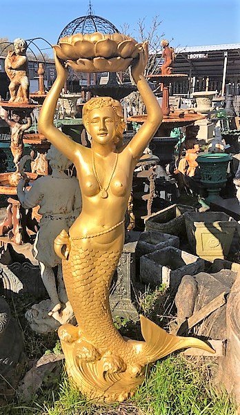 Wells Reclamation Gold Cast Iron Mermaid Statue (Large)