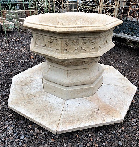 Wells Reclamation Hand Carved Stone Font