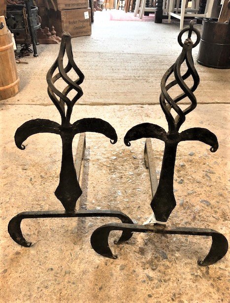Wells Reclamation Pair of Wrought Iron Fire Dogs
