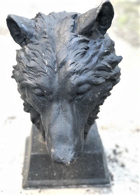 Wells Reclamation Cast Iron Wolf Head Bust Statue