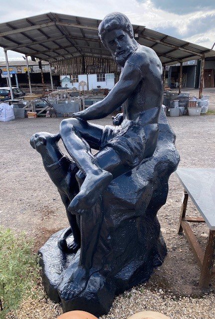 Wells Reclamation Caesar and Jaguar Cast Iron Statue
