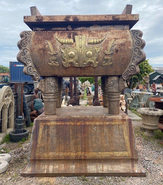 Wells Reclamation Massive Chinese "Ding" Vessel Bronzed Cast Iron Planter