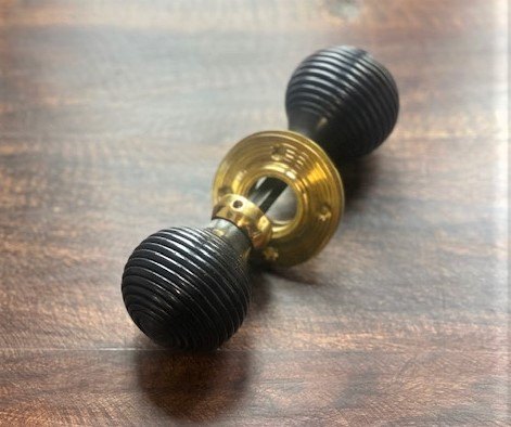 Wells Reclamation Ebonised Wooden Beehive Door Knobs (Brass)