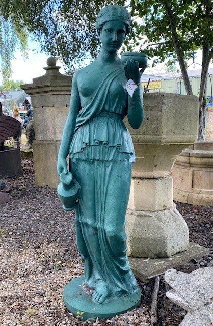 Wells Reclamation Cast Iron 'Lady With Tea' Birdbath Statue