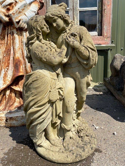 Wells Reclamation Vintage Carved Stone Statue 'Partners'