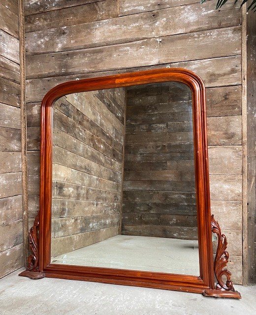 Vintage Large Mahogany Over Mantle Mirror