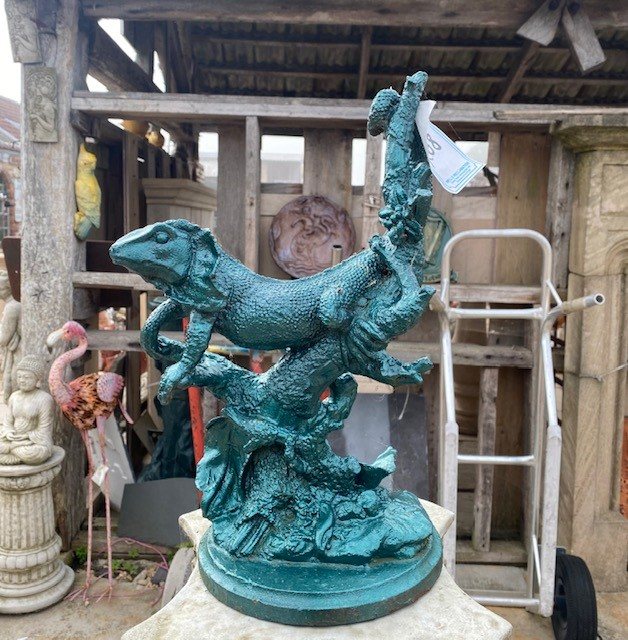 Wells Reclamation Cast Iron 'Lizard On Branch' Statue