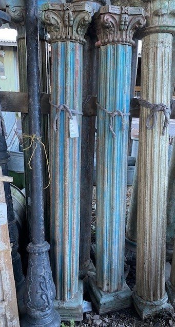 Wells Reclamation Pair of Blue Fluted Teak Columns