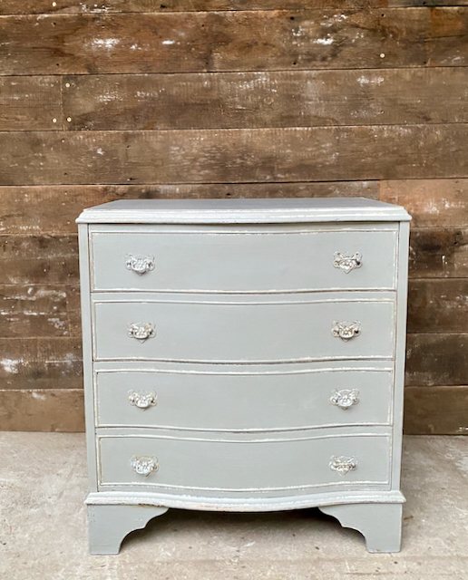Wells Reclamation Small Vintage Bow Fronted Painted Chest Of Drawers