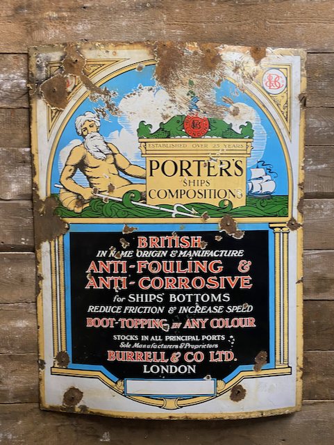 Wells Reclamation Vintage Original British 'Porters' Enamel Sign