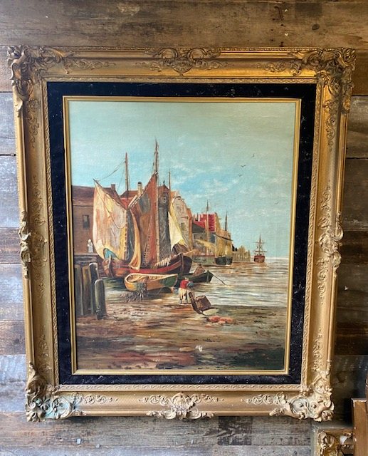 Wells Reclamation Antique Large Early 20th Century Oil On Canvas