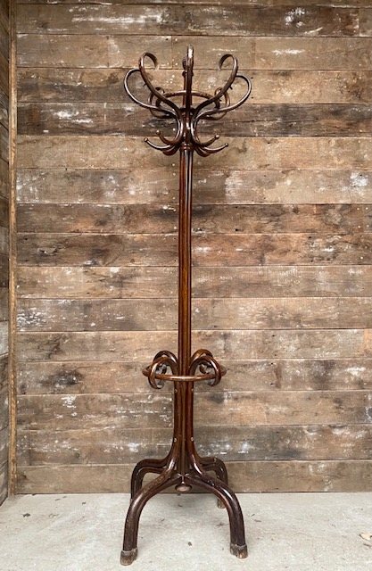 Wells Reclamation Vintage Stained Beech Bentwood Hat & Coat Stand