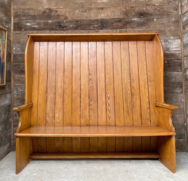 Wells Reclamation Vintage Large Stained Pine Settle