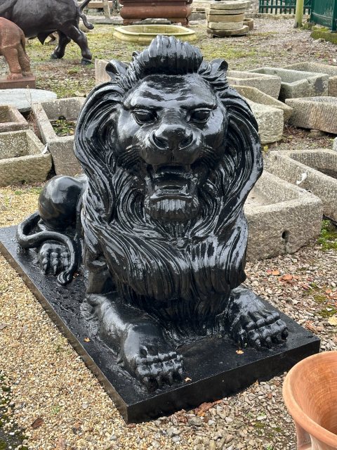 Wells Reclamation Pair of Grand Cast Iron Lion Statues