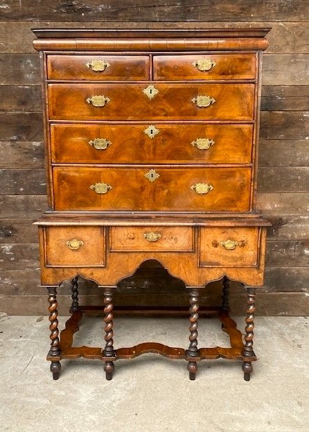 Wells Reclamation 18th Century Walnut Veneered Chest on Stand