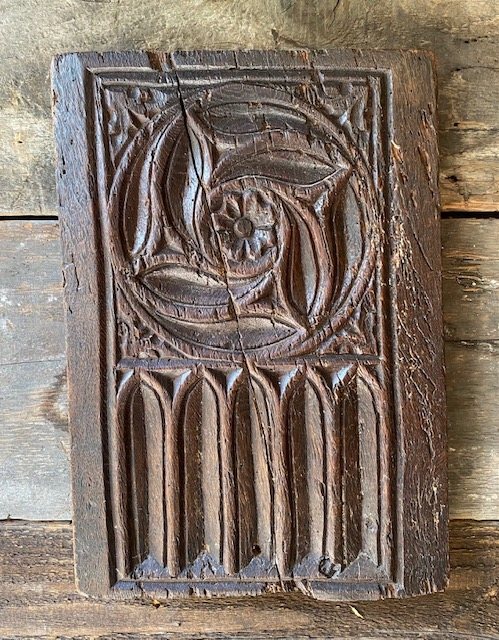 Antique 15th Century Carved Oak Tracery Panel