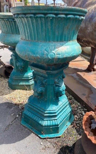 Wells Reclamation Decorative Cast Iron Urn with Lion Head Plinth