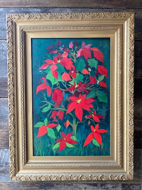 Wells Reclamation Vintage John Preston Goddard (English, B 1928) Oil On Canvas 'Poinsettia'