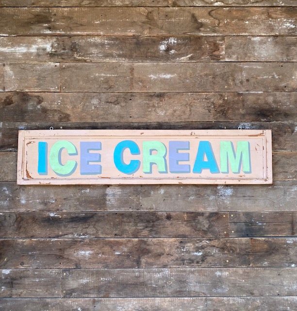 Reclaimed Hand Painted 'Ice Cream' Wooden Sign