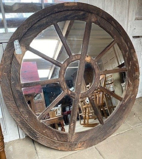 Wells Reclamation Large Round Rustic Teak Mirror