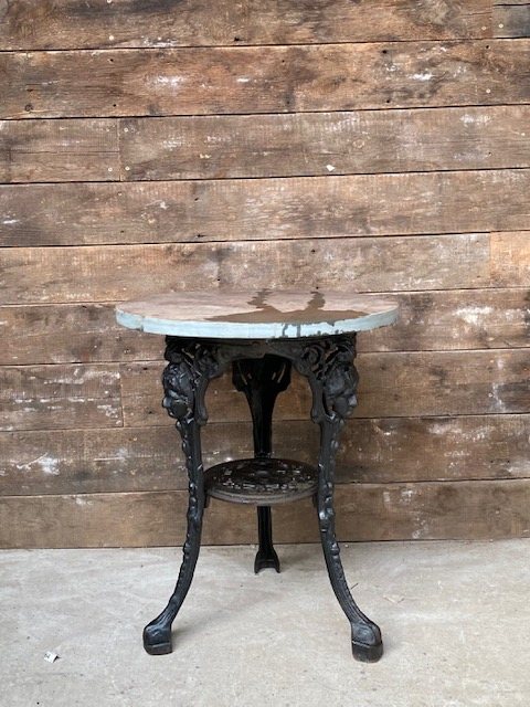 Wells Reclamation Vintage Cast Iron Pub Table & Rustic Slate Top