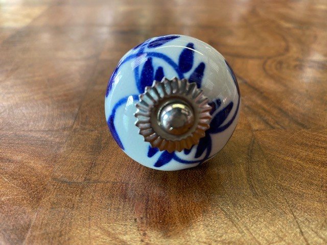 Wells Reclamation Round Ceramic Knobs (Blue Foliage)