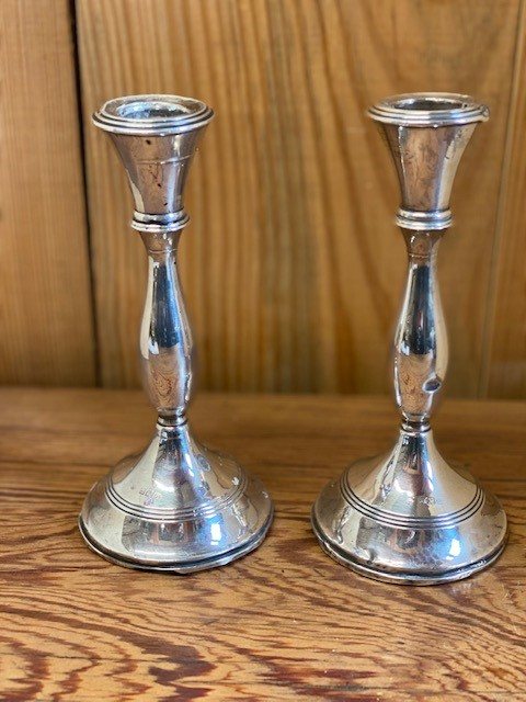 Wells Reclamation Pair of Silver Candlesticks
