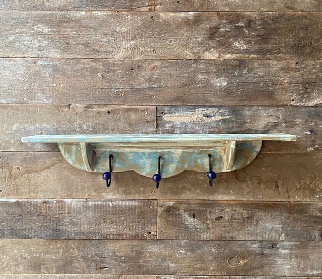 Wells Reclamation Rustic Painted Mantle Shelf With Hooks