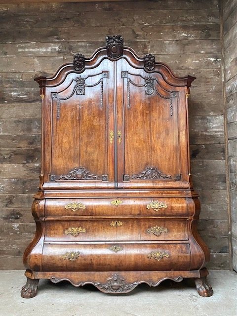 Wells Reclamation Early 19th Century Dutch Mahogany Bombe Cabinet