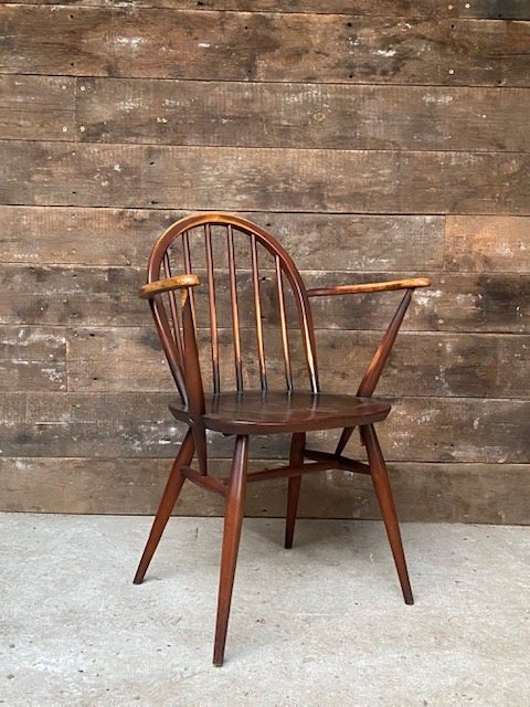 Retro Ercol Stained Elm Hoop-Back Armchair