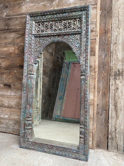 Large Decorative Teak Mirror (0.76m x 1.53m)