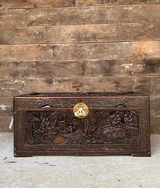 Wells Reclamation Stunning Carved Camphor Wood Blanket Box