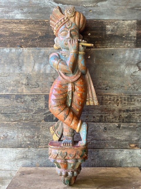 Wells Reclamation Antique 18th Century Teak Krishna Figure