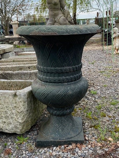 Large Pair Of Cast Iron Garden Urns/Planters